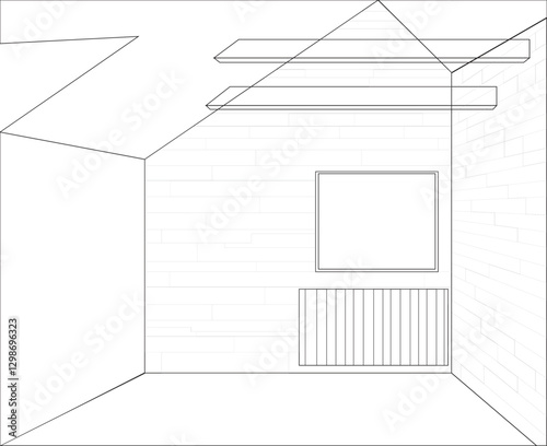 Schematic drawing of the attic floor of the house. Vector graphics.