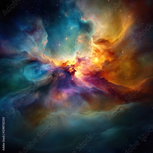 Colorful cosmic nebula cloud in space with stars