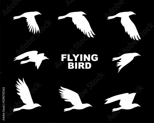 Flying bird animation. Shillouette. Wing