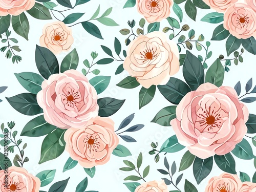 Wallpaper Mural Elegant Peach Roses Floral Pattern: A Seamless Watercolor Design Torontodigital.ca