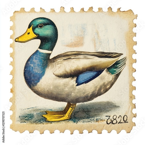 Duck postage stamp vintage anseriformes illustration.