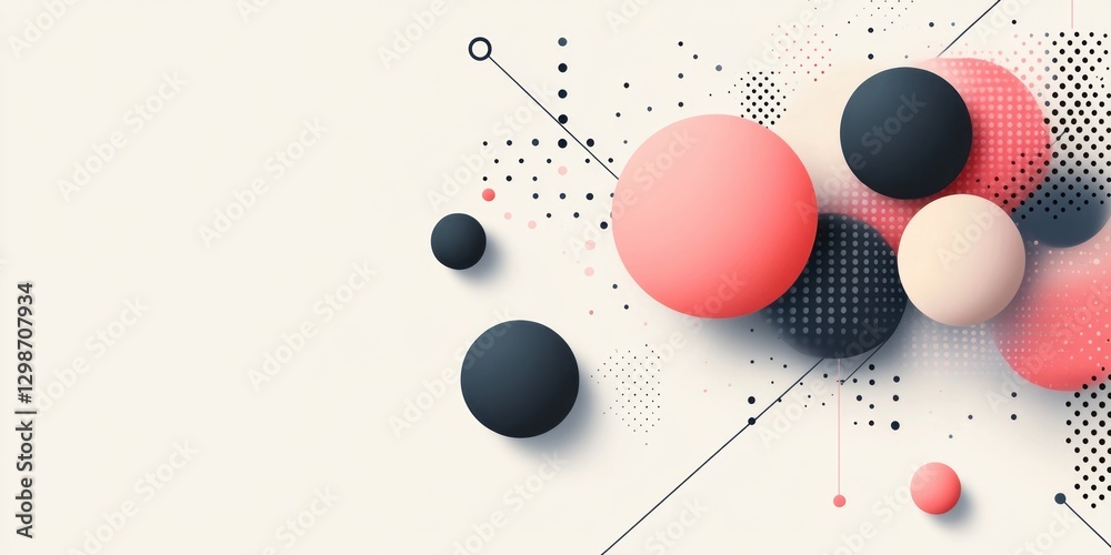 Geometric abstraction featuring spheres dots and lines on light background Geometric abstraction featuring spheres dots and lines on light background
