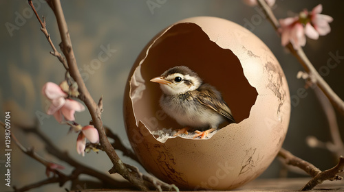 egg revealing a baby bird hatching, symbolizing the beginning of life 