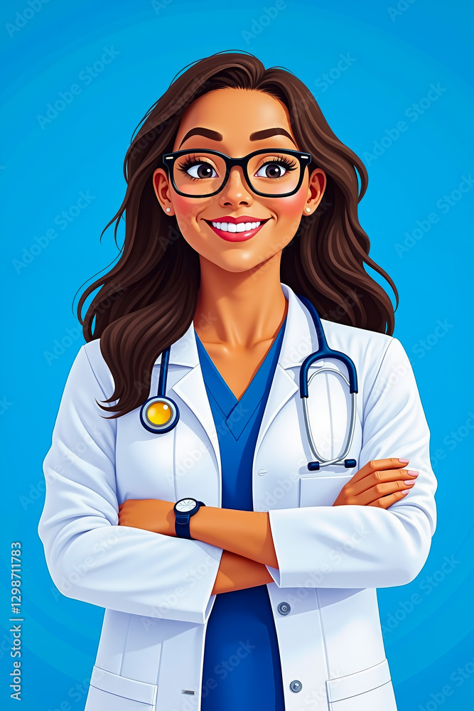 A woman in a white lab coat with a stethoscope on her neck A woman in a white lab coat with a stethoscope on her neck