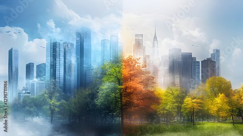 evolving through seasons, showing changing weather and plant life 
