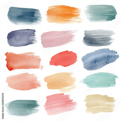 A hand-painted watercolor brush pack, soft organic strokes, high-resolution Photoshop brushes, ideal for digital illustrations and creative design. 