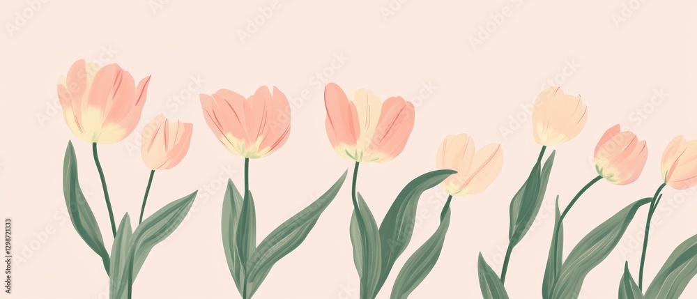 Tulip flowers in pastel colors on a light background creating a vibrant spring floral pattern ideal for home decor, wedding invitations, and seasonal designs. Tulip flowers in pastel colors on a light background creating a vibrant spring floral pattern ideal for home decor, wedding invitations, and seasonal designs.