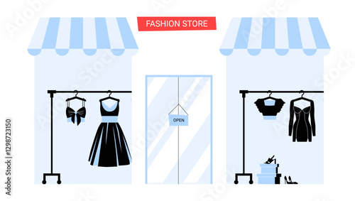 Boutique Fashion Store Exterior In Flat Vector Illustration Symbolizing Retail Shopping, Apparel Business, And Urban Fashion, Isolated On White Background