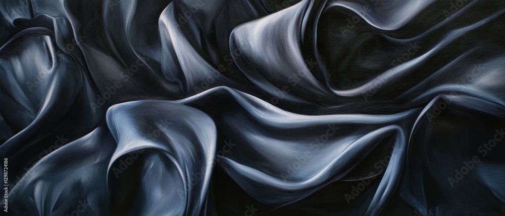 Fototapeta premium Elegant black silk fabric background with smooth texture, draped folds, and luxurious appearance for fashion, decor, and elegant design projects.