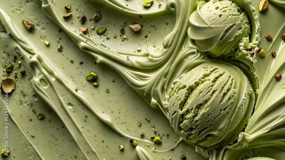 A creamy and smooth background in slow motion, featuring pistachio ice cream in a soft green hue