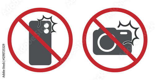 Isolated prohibition sign : do not use camera and cellphone flash while take picture