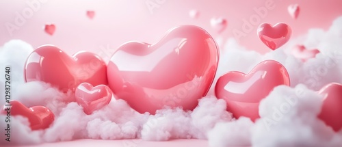 Wallpaper Mural Pink heart shapes floating in soft clouds on a light background, romantic love concept, Valentines Day decoration, dreamy atmosphere, sweet emotions. Torontodigital.ca