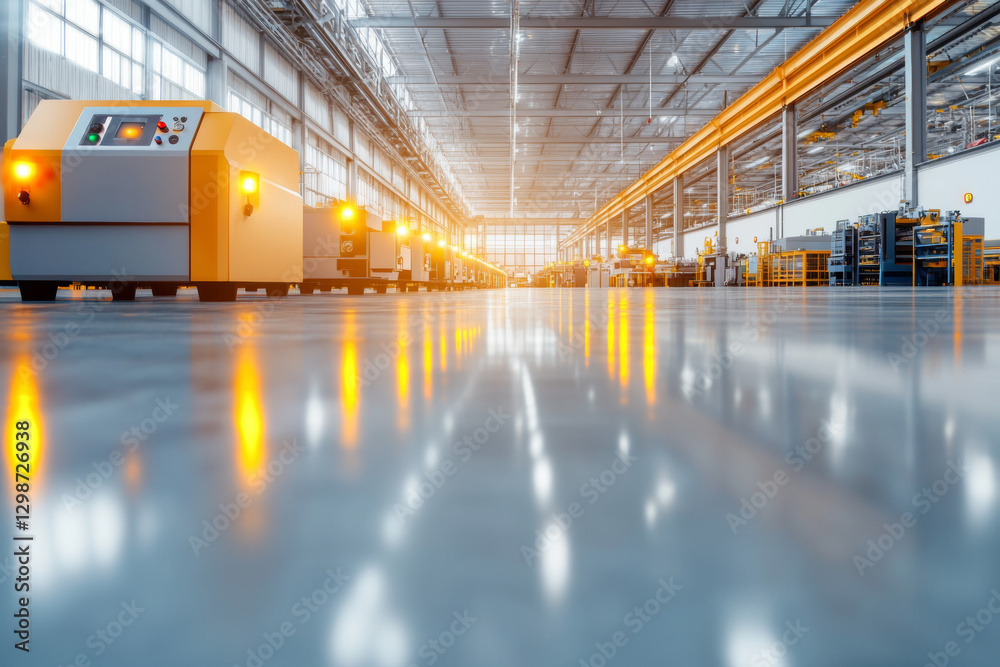 Fototapeta premium modern factory floor with automated machinery and bright lighting