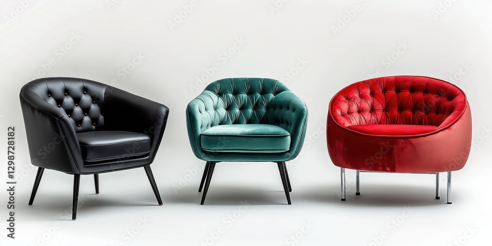 Fototapeta premium Three modern armchairs, isolated on a white background