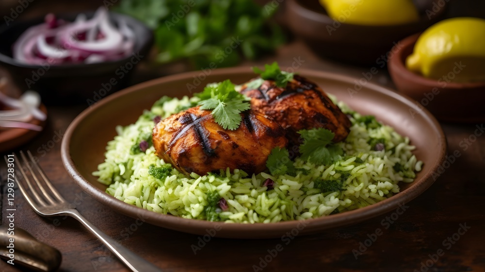 Authentic Tandoori Chicken with Rice and Mint Chutney Authentic Tandoori Chicken with Rice and Mint Chutney