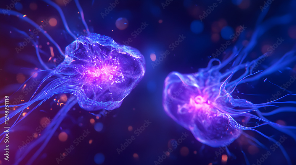 colliding under ultraviolet light, revealing fluorescent trails of liquid movement colliding under ultraviolet light, revealing fluorescent trails of liquid movement