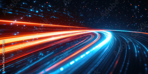 Racing-inspired fast-moving light trail with dynamic glow on dark background