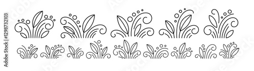 Elegant Set of Decorative Floral Design Elements in a Minimalist Black Outline Style. Vector illustration