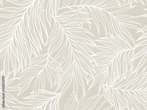 Illustrative Tropical Palm Leaf Pattern with Beige Background for Elegant Wall Decor. Vector illustration