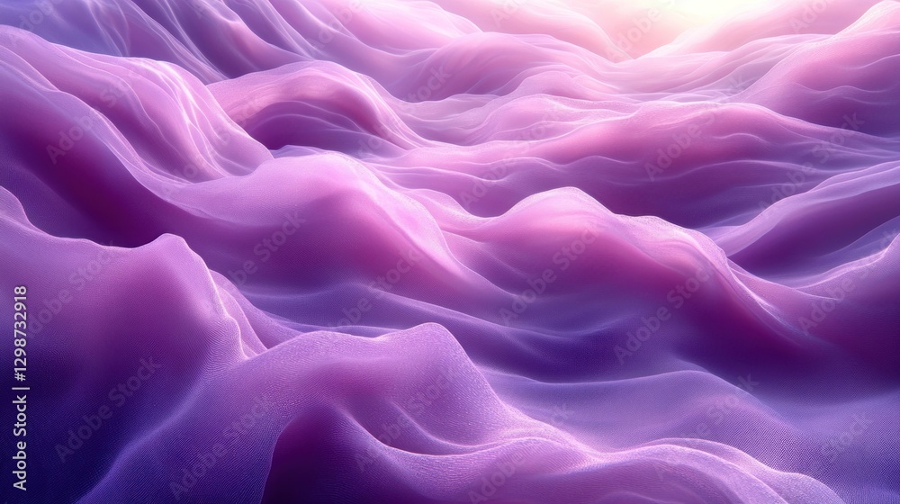 Obraz premium Purple abstract waves flow toward a bright light, creating a dreamy and surreal landscape
