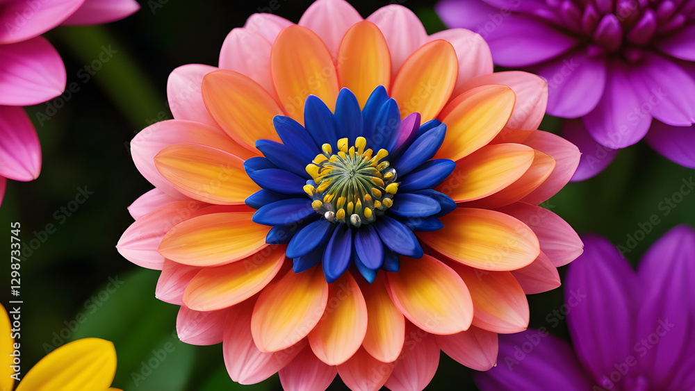 Close up of a colorful gerbera flower in full bloom, showcasing its vibrant petals and intricate details Close up of a colorful gerbera flower in full bloom, showcasing its vibrant petals and intricate details