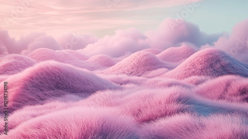 Ethereal Landscape with Fluffy Hills in Pink Color | Surrealistic Background for Design Projects