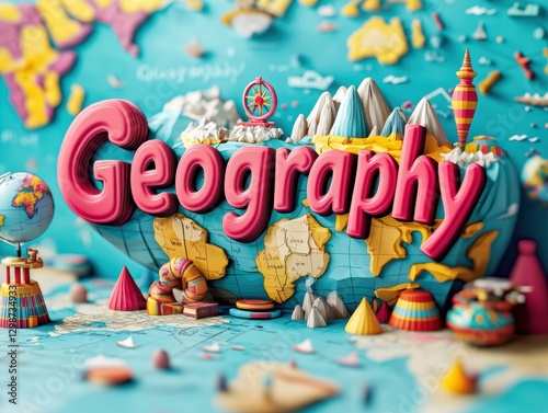 Creative display of geography elements in a colorful educational setting