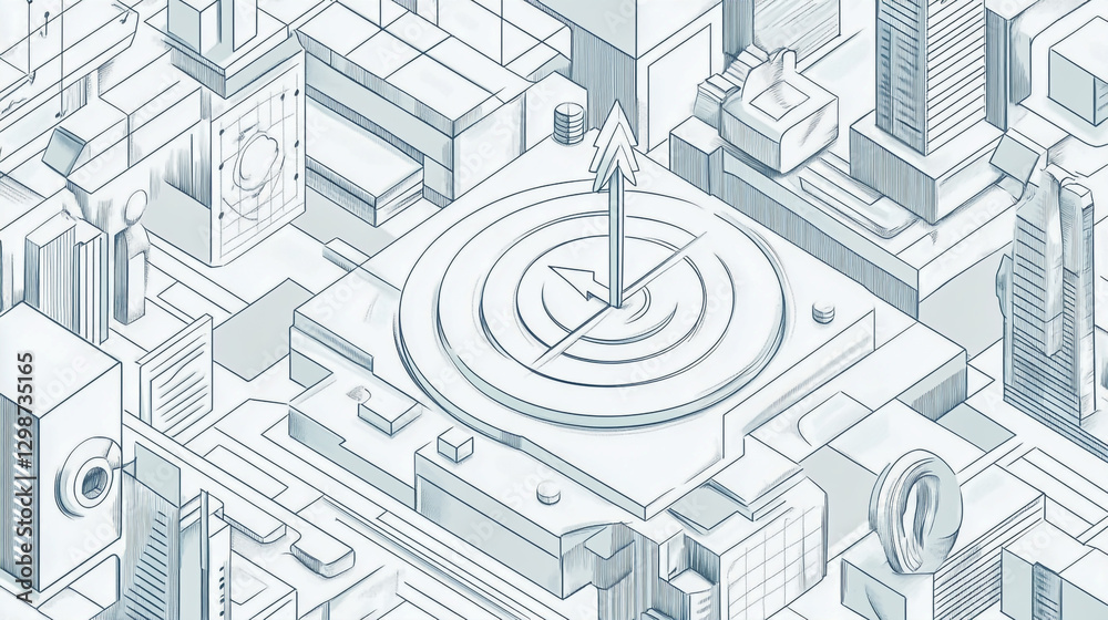 Online marketing strategies represented through modern isometric line art Online marketing strategies represented through modern isometric line art