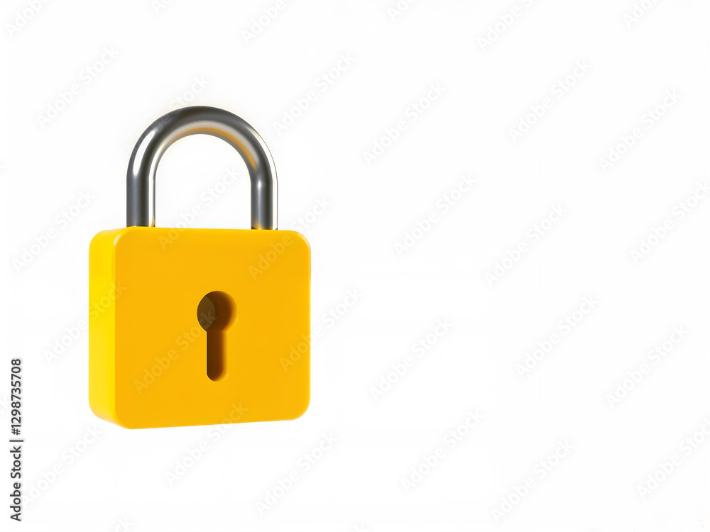 A secure yellow padlock isolated on a white background, symbolizing security and safety. Generative AI A secure yellow padlock isolated on a white background, symbolizing security and safety. Generative AI