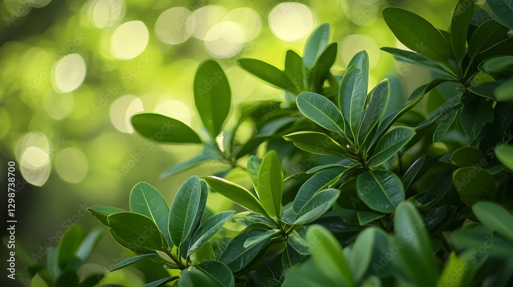 Seamless Tropical Foliage Pattern with Soft Bokeh Background Seamless Tropical Foliage Pattern with Soft Bokeh Background