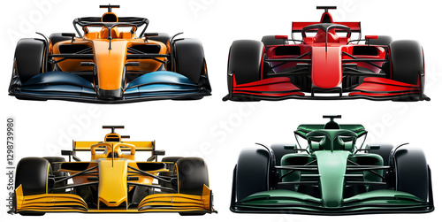 Obraz na płótnie set collection of high technology tech fictive formula race cars isolated white background. motorsport car racing and team sport concept w salonie