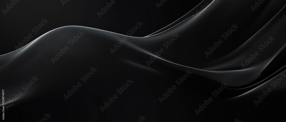 Fototapeta premium Black satin fabric draped elegantly on a smooth surface showcasing rich texture and luxurious appearance for fashion, design, or background use.