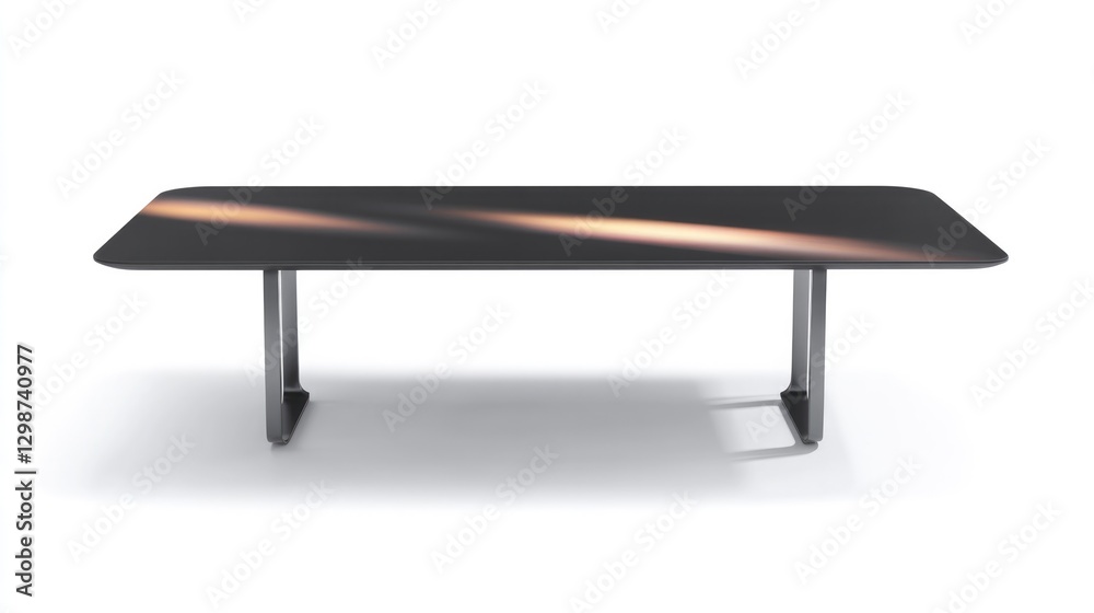 Sleek black table features striking diagonal light reflection en Sleek black table features striking diagonal light reflection en