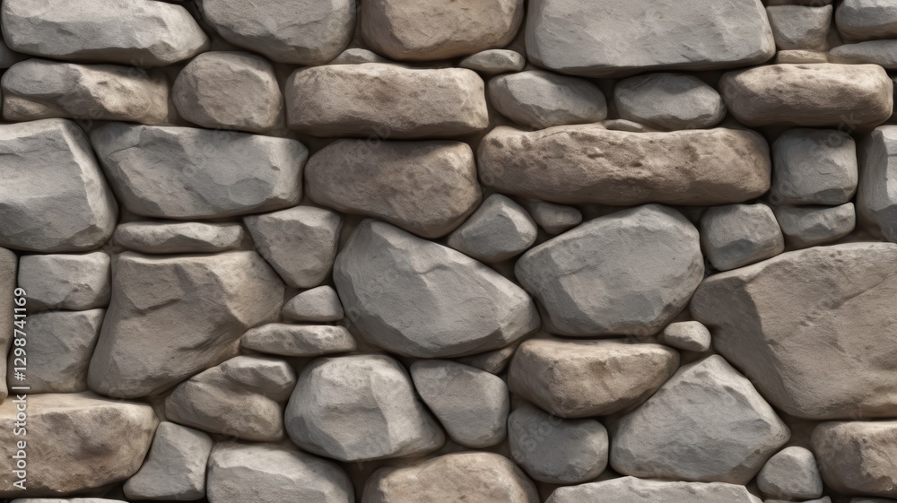 Fototapeta premium Seamless Gray and Beige Stone Wall Texture Rough Irregular Cobblestone Background