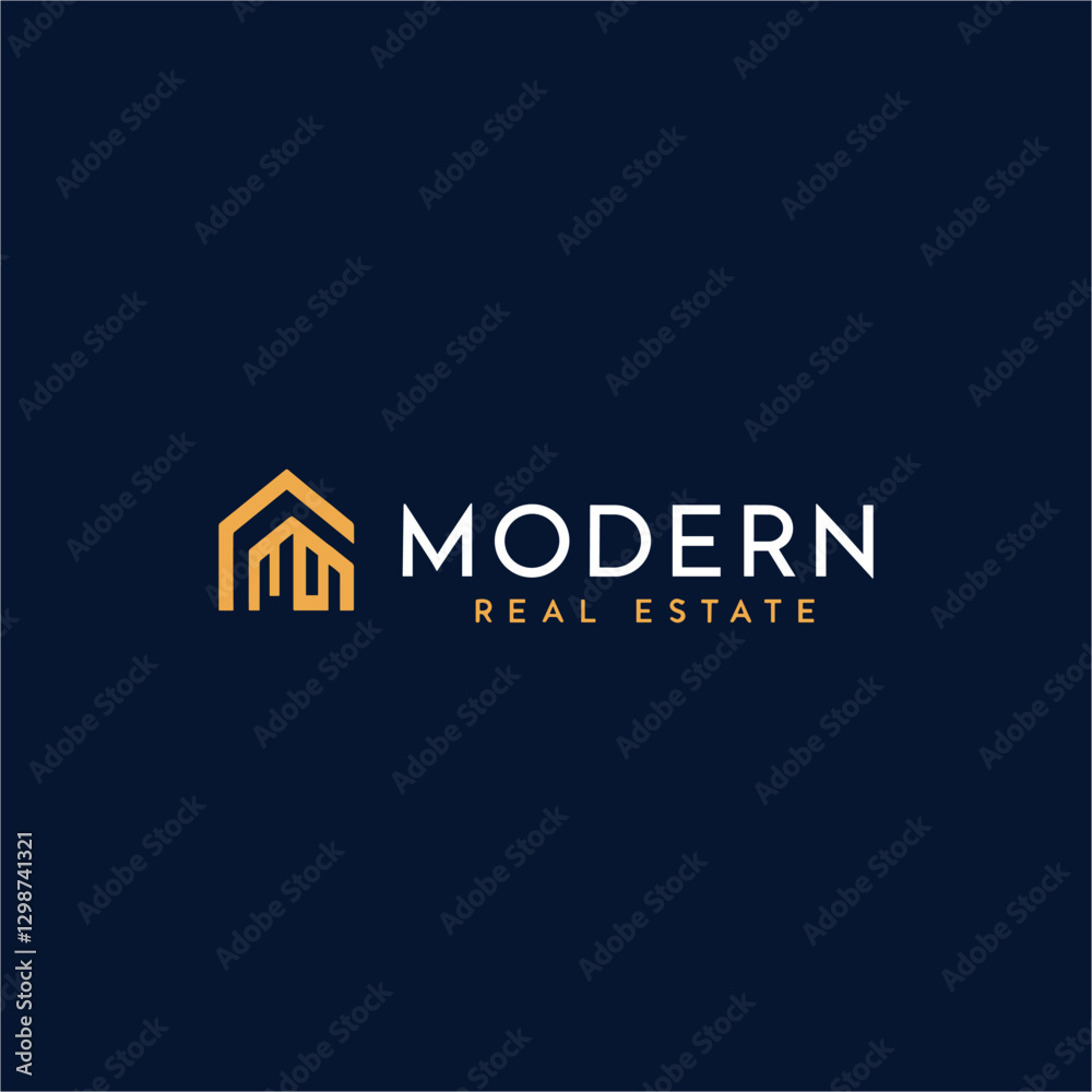 Fototapeta premium Minimalist Modern Logo Design for Real Estate Company with Gold House Icon