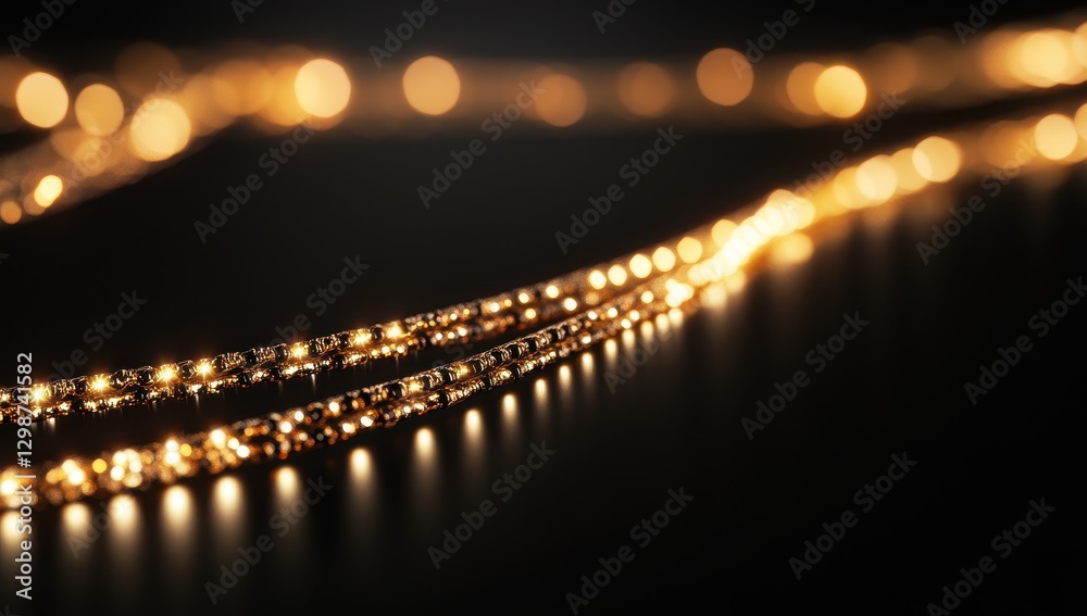 Fototapeta premium Glowing Gold Lights on Dark Background with Soft Focus Bokeh Effect Creating a Warm and Inviting Ambience Perfect for Celebrations and Events