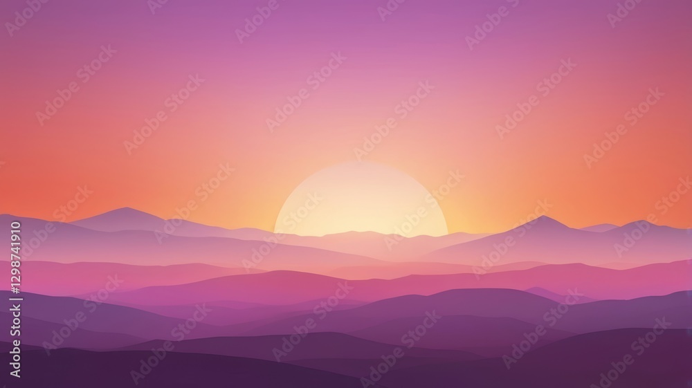 Fototapeta premium Serene Sunset Landscape Vibrant Pink and Purple Mountains at Dawn