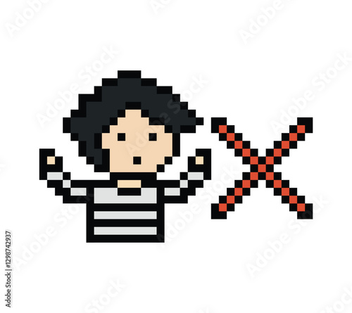 Cute pixel cartoon character prisoner man in jail prison uniform decoration crime prisoner man in prison 8 bit cartoon pixel robber 8bit png vector.