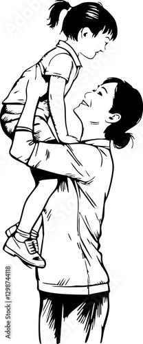 Joyful mother-daughter embrace home illustration family close-up love and connection