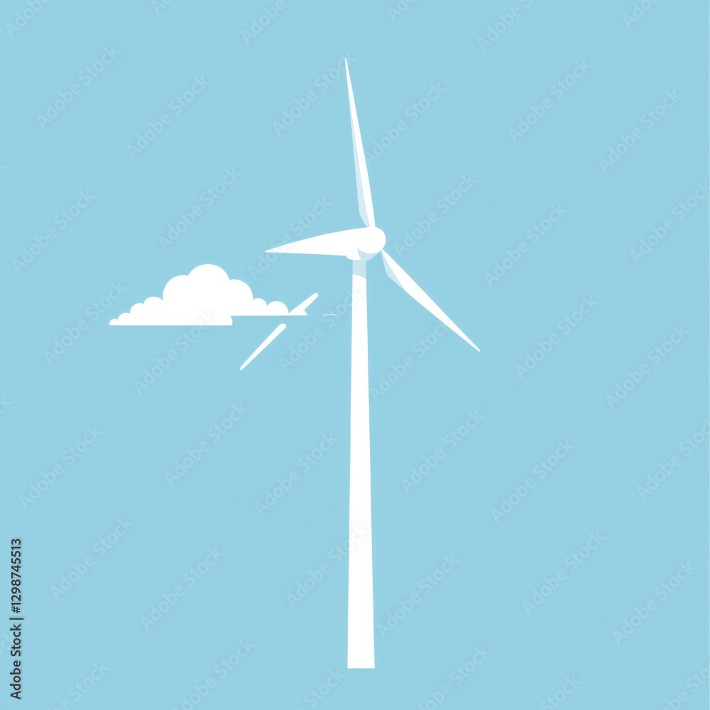 Minimalist wind turbine logo, vector-style, sky blue and white, renewable energy concept Minimalist wind turbine logo, vector-style, sky blue and white, renewable energy concept