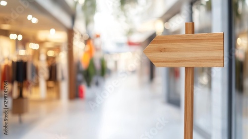 Wooden arrow signpost in a shopping mall photo