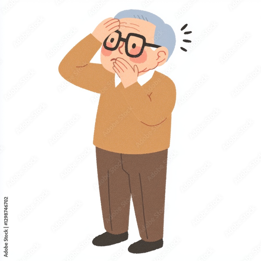 A concerned elderly man with glasses looks distressed, holding his head, conveying a sense of worry or surprise. A concerned elderly man with glasses looks distressed, holding his head, conveying a sense of worry or surprise.