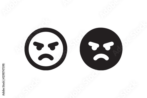 Angry face black and white icon Vector