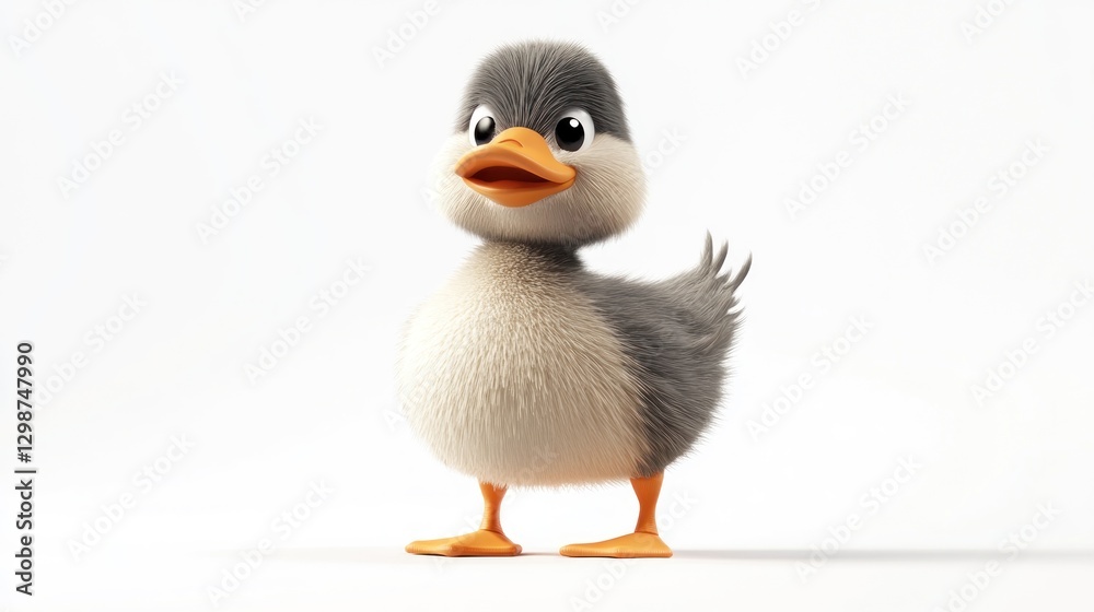 Fototapeta premium Cute cartoon duckling on white background