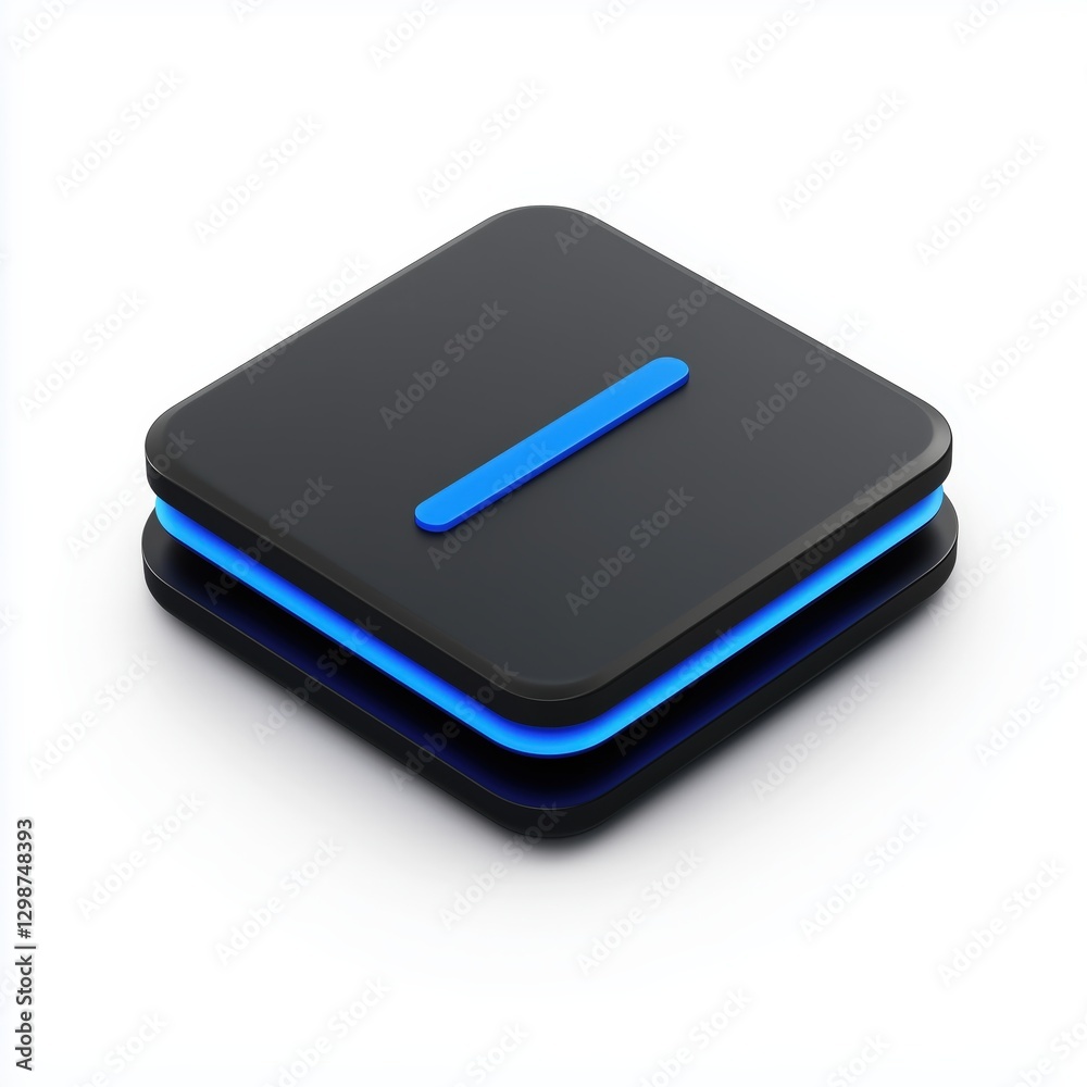 Stacked Design: Sleek layered square objects with a bright blue accent line modern and stylish Light reflects off of its surface