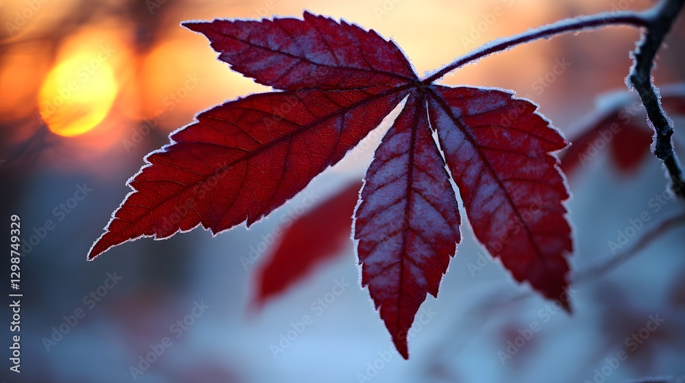 Stunning Frost Covered Red Leaf at Sunrise Winter Nature Photography Stunning Frost Covered Red Leaf at Sunrise Winter Nature Photography