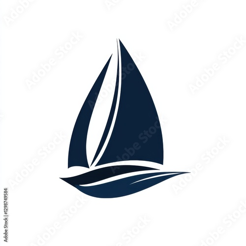 Sophisticated vector logo of sailboat silhouette with nautical font, marine blue and white, corporate branding and adaptability photo