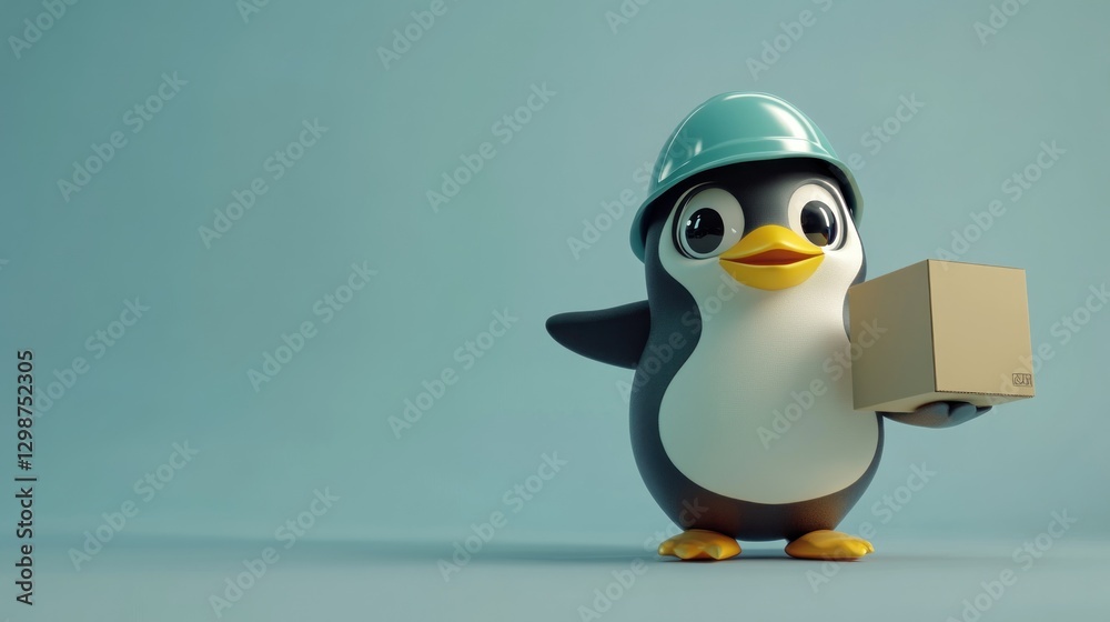 Obraz premium Cute Penguin Delivery Worker