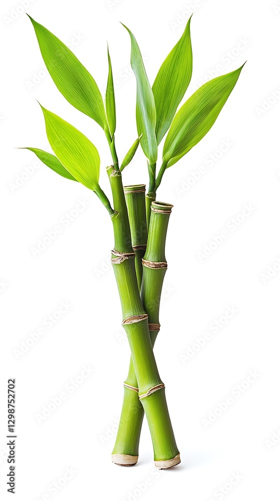 Fototapeta premium Bamboo plants in a natural field surrounded by a white background lush green environment captured from a unique viewpoint