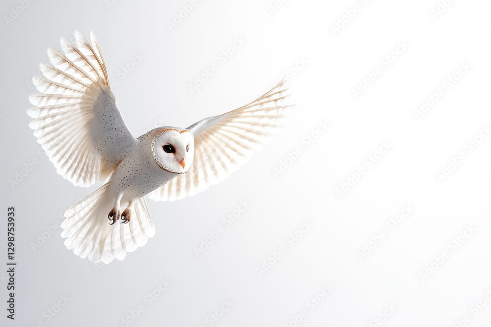 Obraz premium A majestic owl gracefully flying through a serene, soft background.